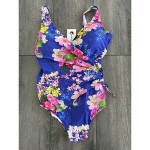 Moonlite swim suit New Zealand multicolor flower swim women size 16 blue